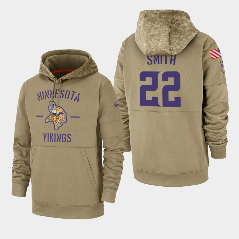 Men's Minnesota Vikings #22 Harrison Smith Tan 2019 Salute to Service Sideline Therma Pullover Hoodie
